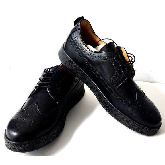 Brogue Blk Dress Wingtip Sneakers Men's Size US 8 / EU 42 Italian Leather NEW - Picture 1 of 10